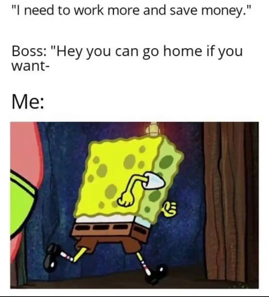 Spongebob running meme rush home after work happily