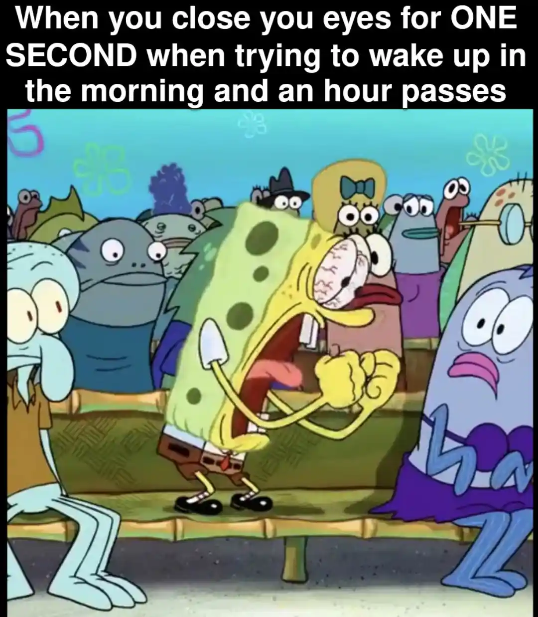 Spongebob screaming meme panics after oversleep