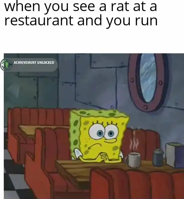 Spongebob waiting meme unlock achievement after running from restaurant rat
