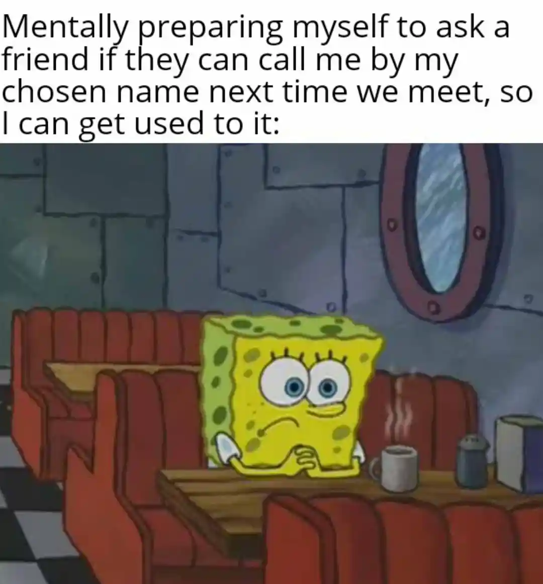 Spongebob waiting meme shy to ask for chosen name