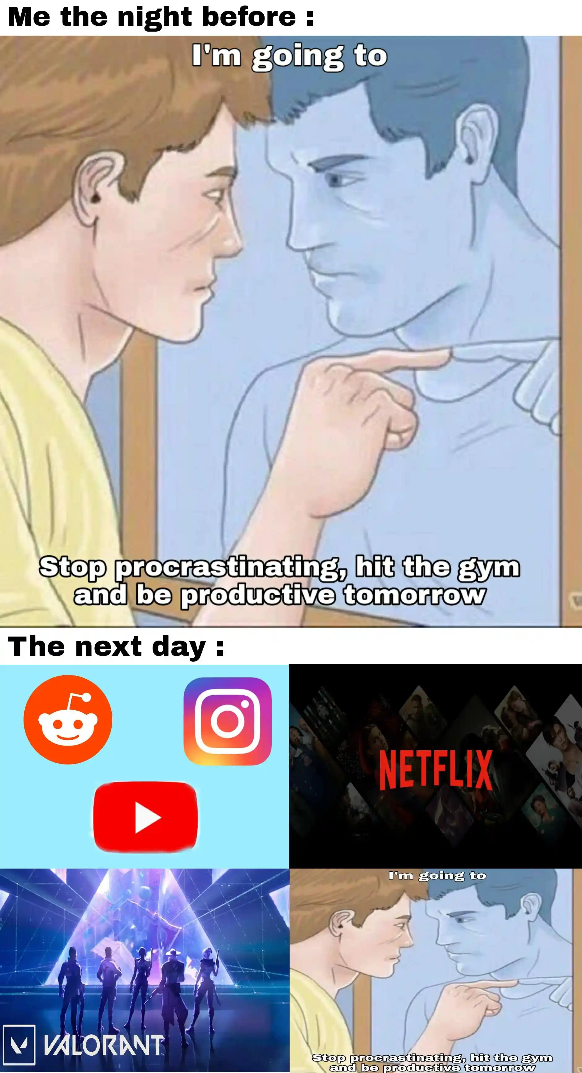 Procrastination meme wasting day on fun
