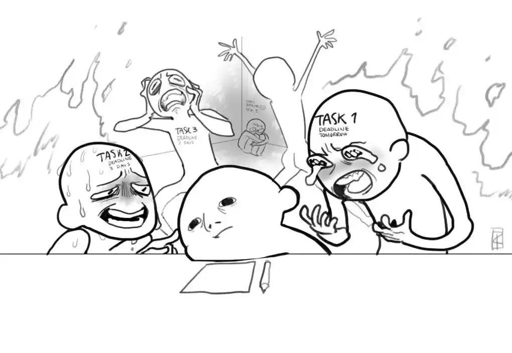 Work deadlines meme panic calm worker