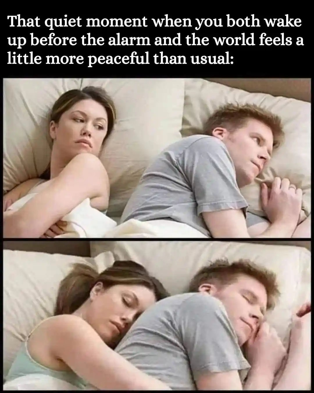 Couple early wake meme enjoying quiet time