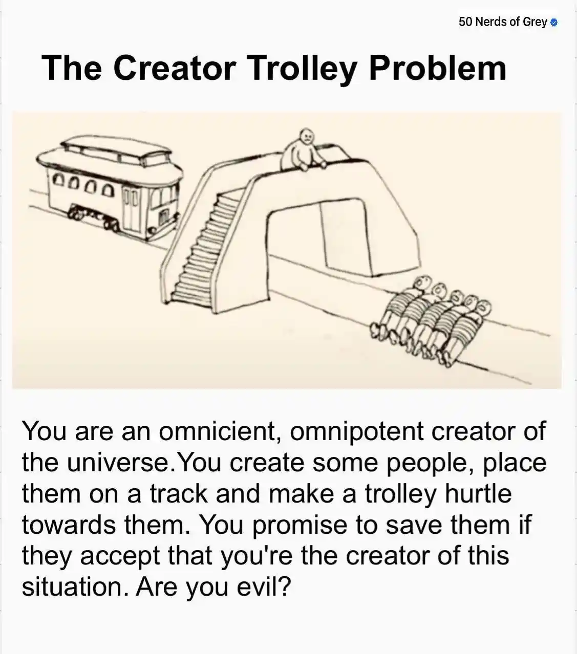 Depressed wojak meme trolley problem