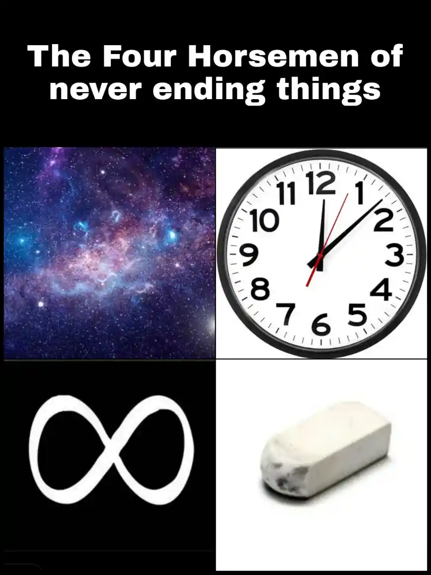 Four horsemen meme listing endless funny things