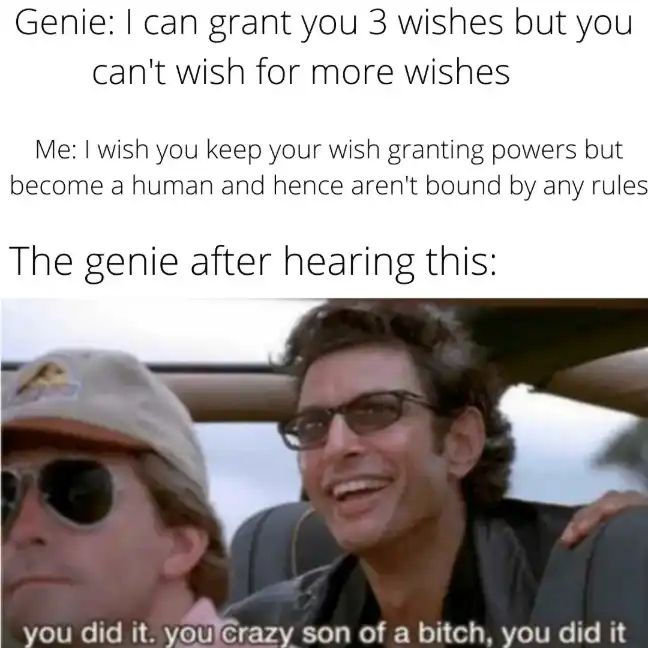 Genie 3 wishes meme outsmarting genie
