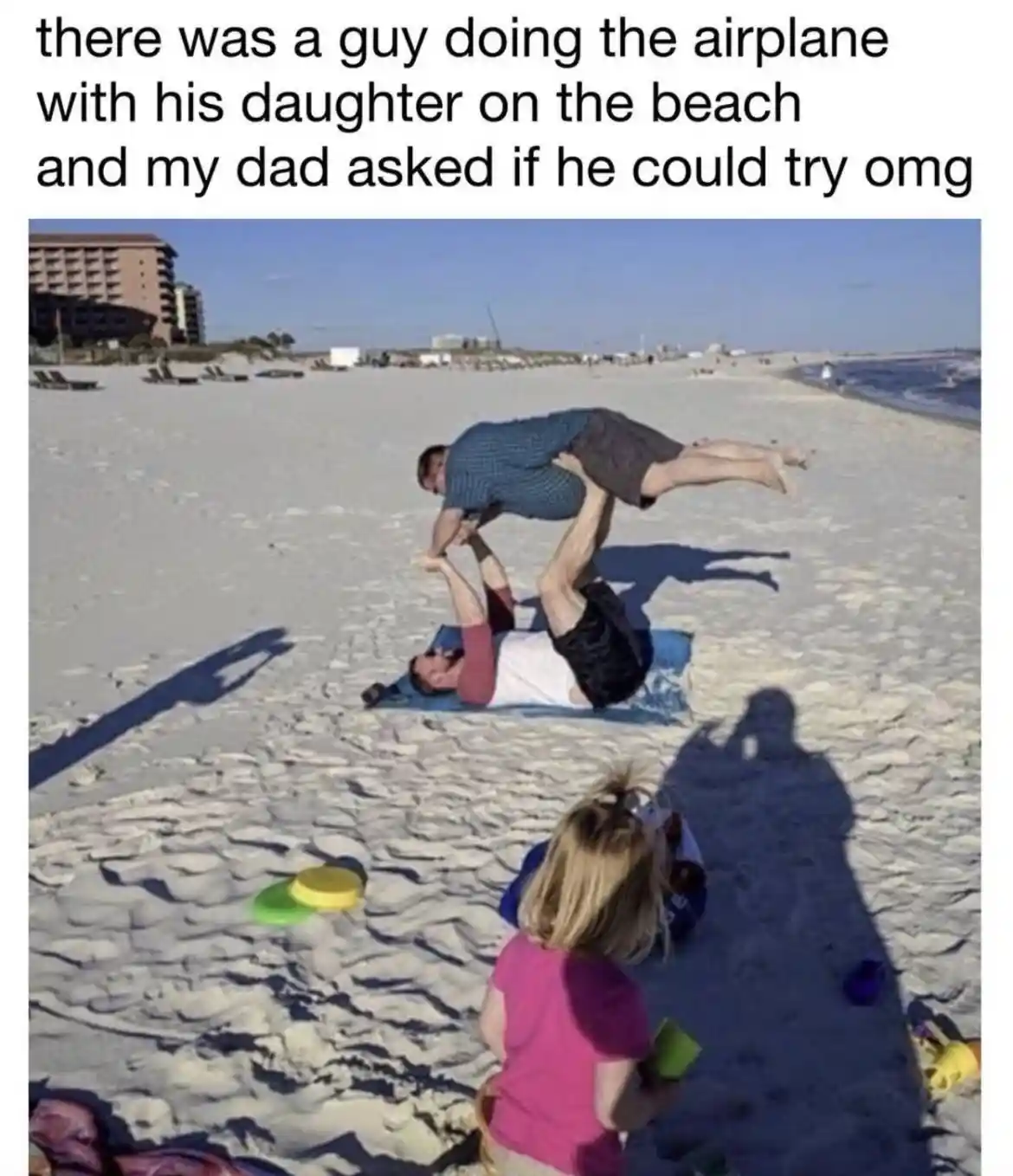 Beach dad airplane meme with stranger funny moment