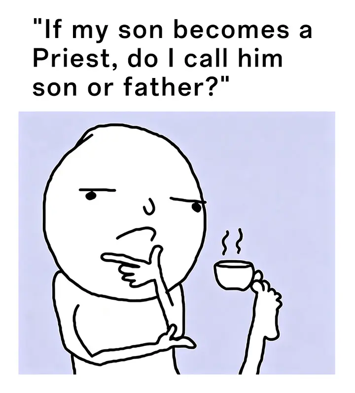 Thinking foot meme wondering son priest