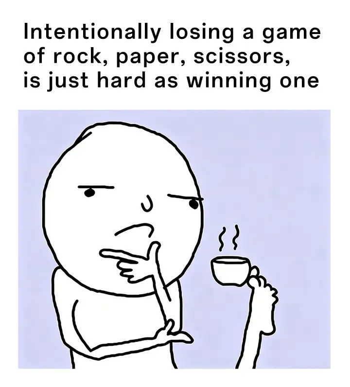 Thinking foot meme losing rock paper scissors