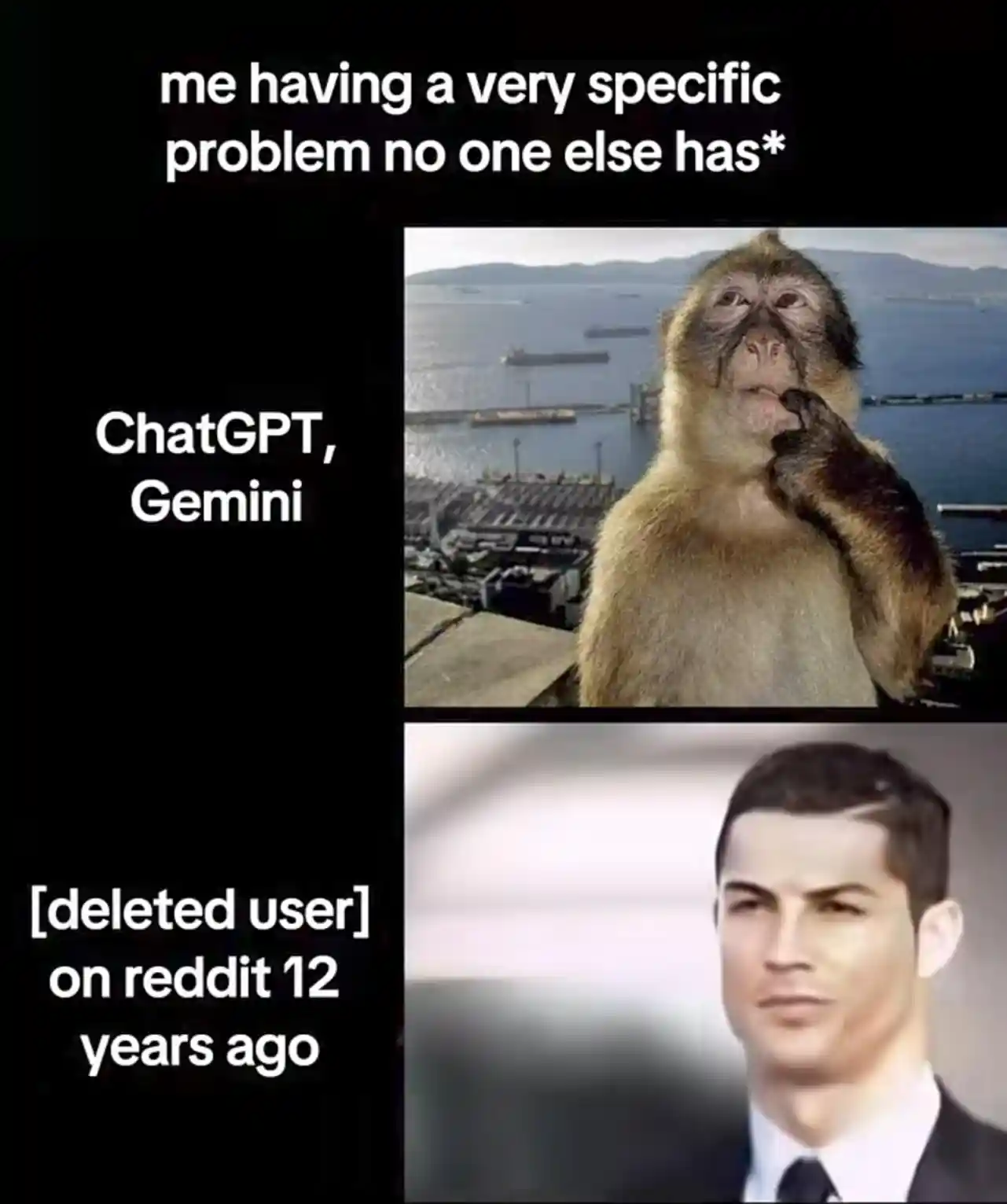 Thinking monkey meme old reddit solves unique problem