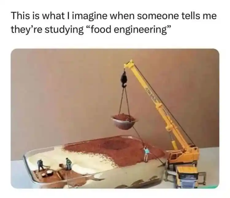 Food engineering meme shows tiny workers make food