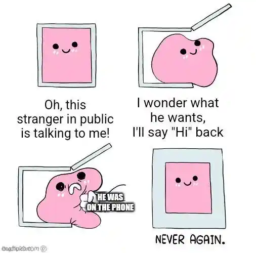 Stranger phone greeting meme awkward fail