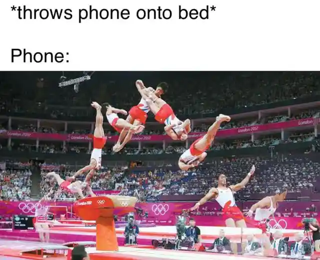 Throws phone on bed meme does vault flip
