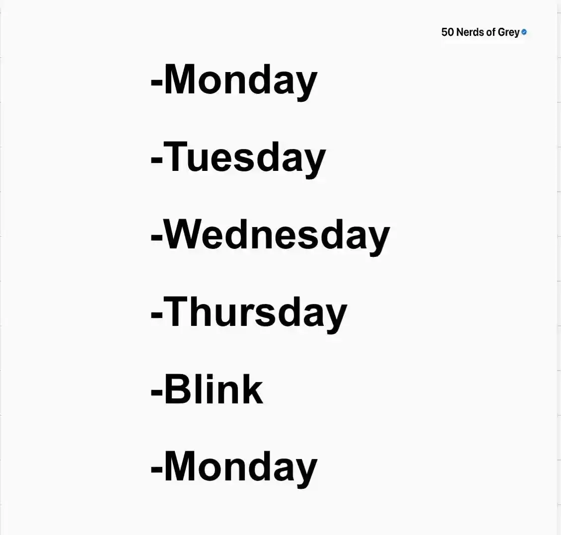 Week blink meme shows work week flies by