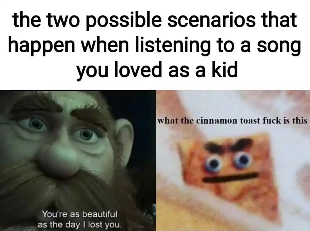 Childhood song meme with two reactions