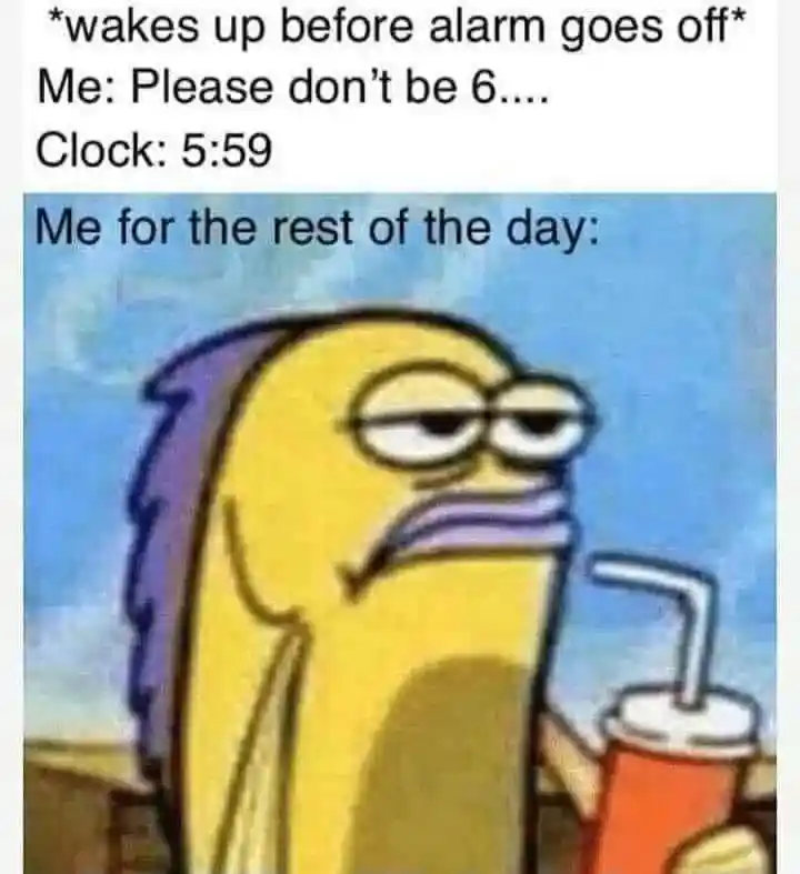 Wakes up before alarm meme tired all day