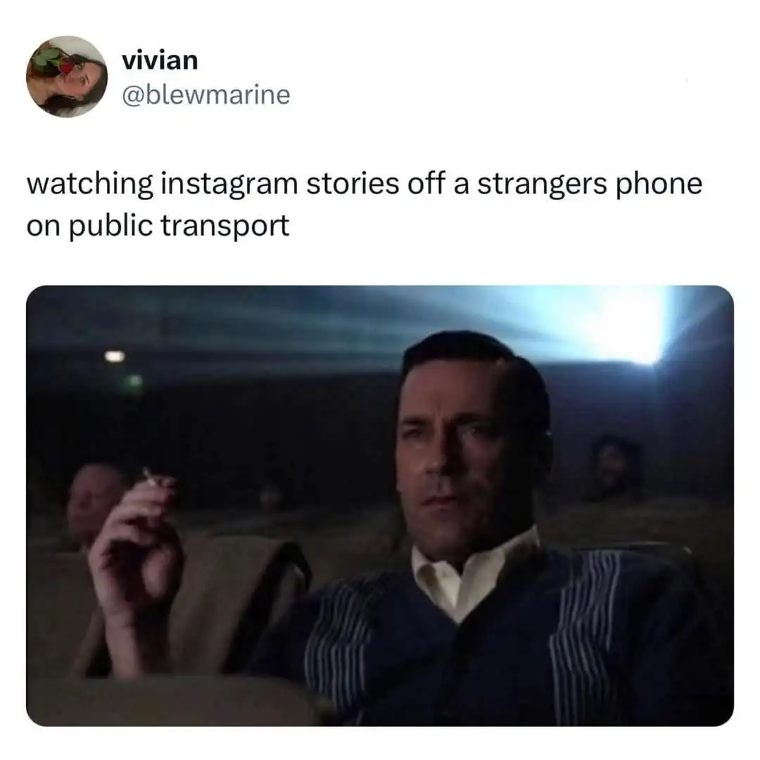 Public transport instagram stories meme watching strangers phone