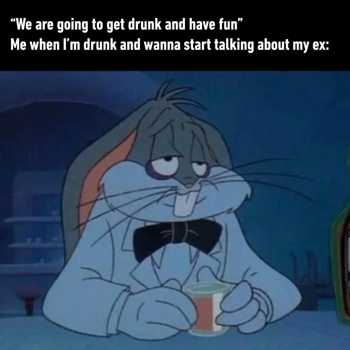 Drunk ex talking meme holding drink sad