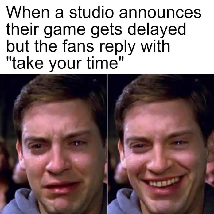 Happy crying peter parker meme happy over game delay