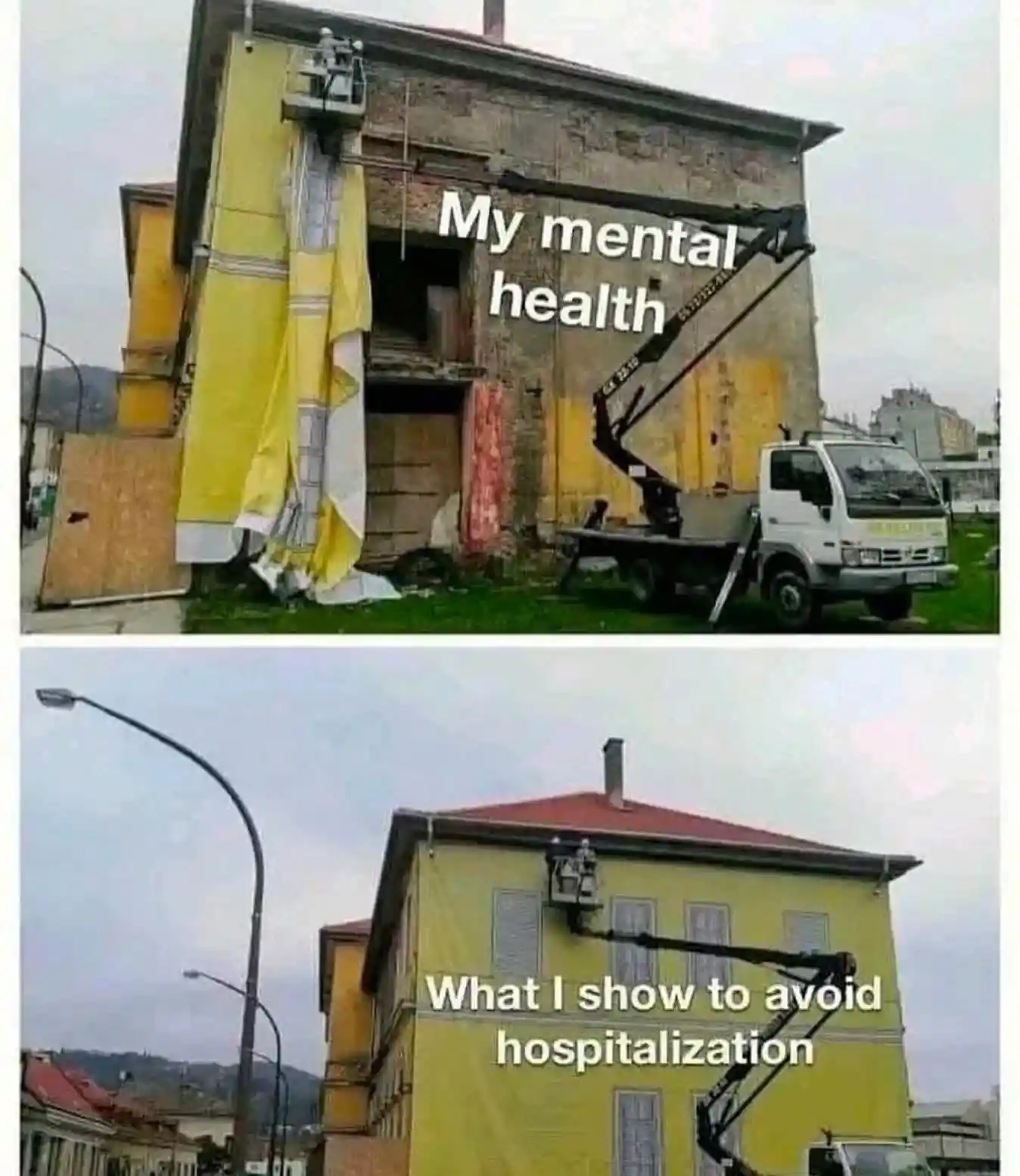 Mental health meme hide pain to skip care