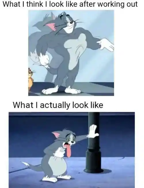 Tom workout meme shows funny expectation contrast