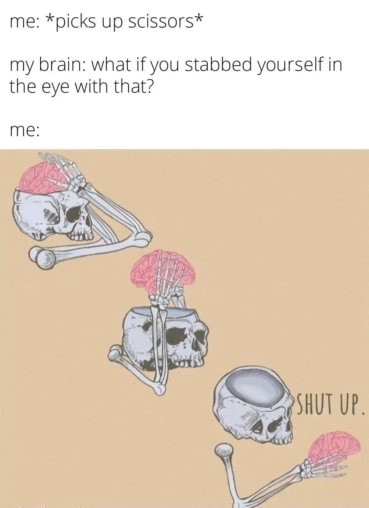 Picks up scissors meme shutting brain up