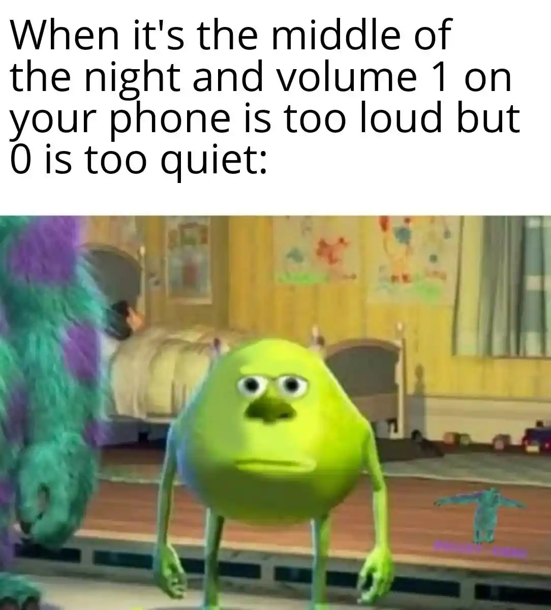 Midnight phone volume meme looking tired