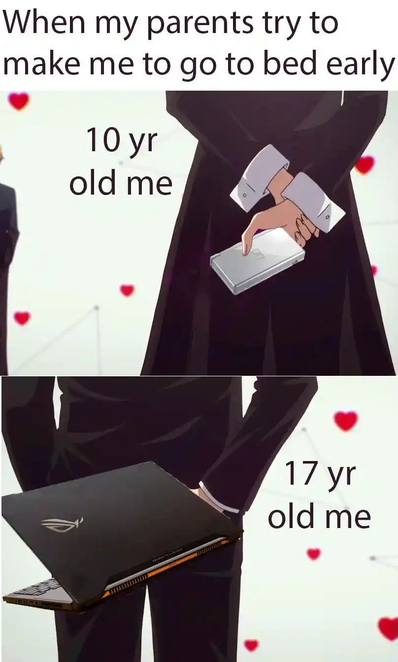 Teen hiding devices meme to stay up late