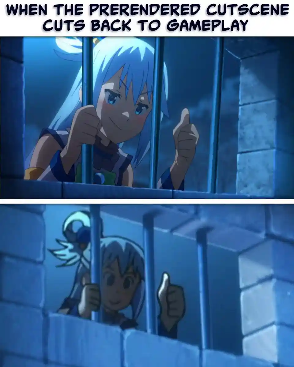 Prerendered cutscene gameplay meme aqua thumbs up