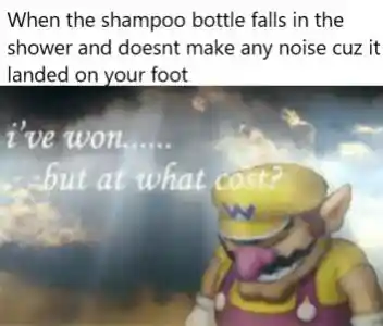 Shampoo falls on foot meme silent painful win