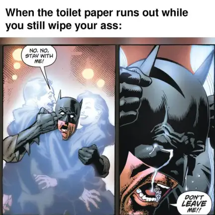 Batman no toilet paper meme crying sadly