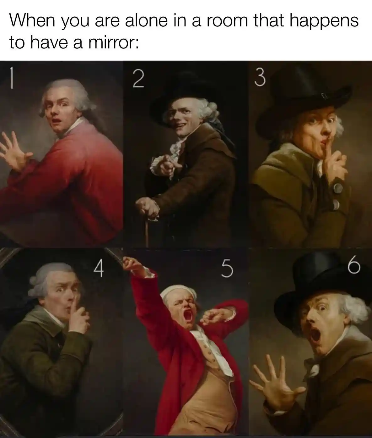 Alone with mirror meme doing silly faces