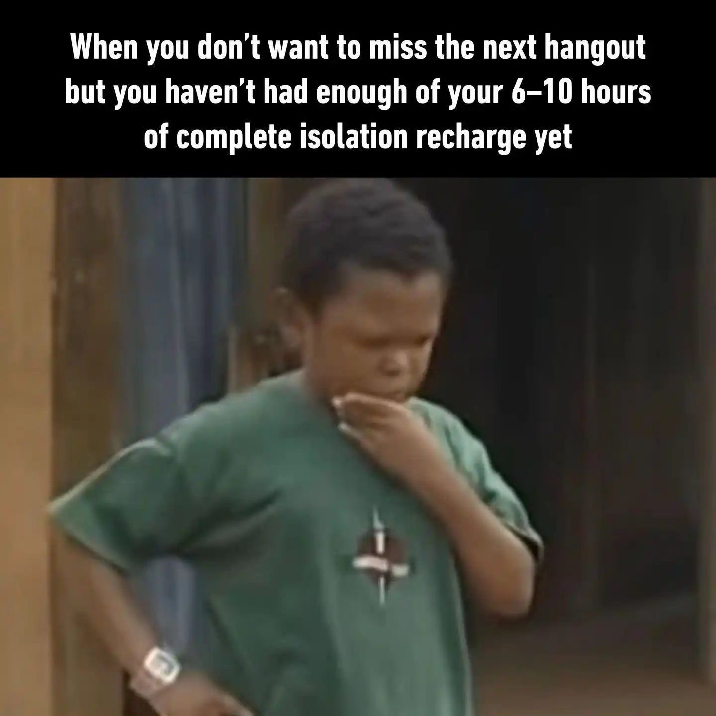 Hangout recharge meme, feeling torn