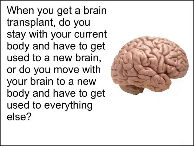 Brain transplant meme questioning body swap logic