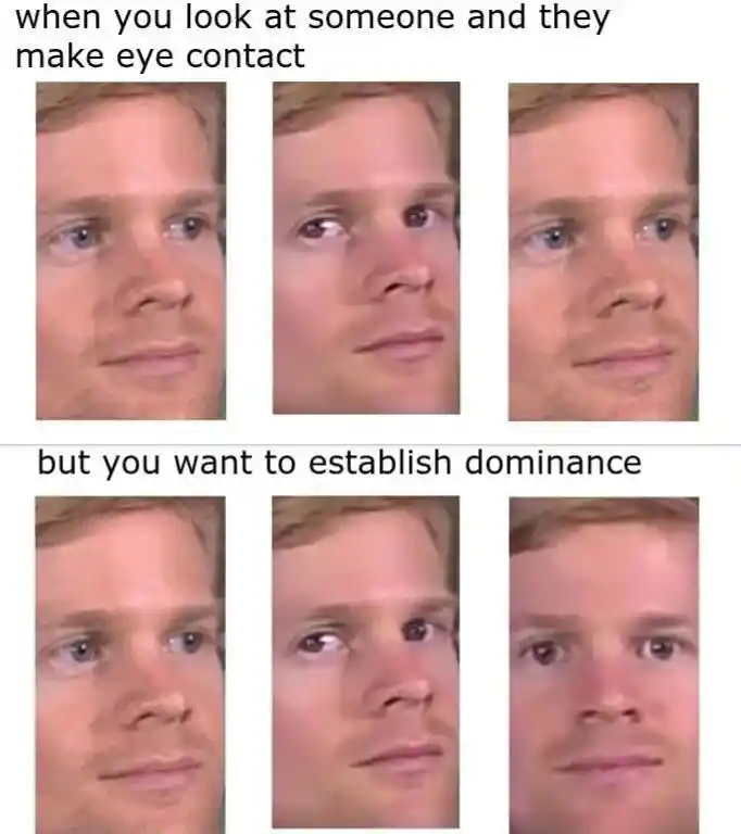 Eye contact dominance meme refusing to break gaze