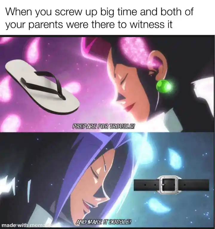 Screw up in front of parents meme facing double trouble