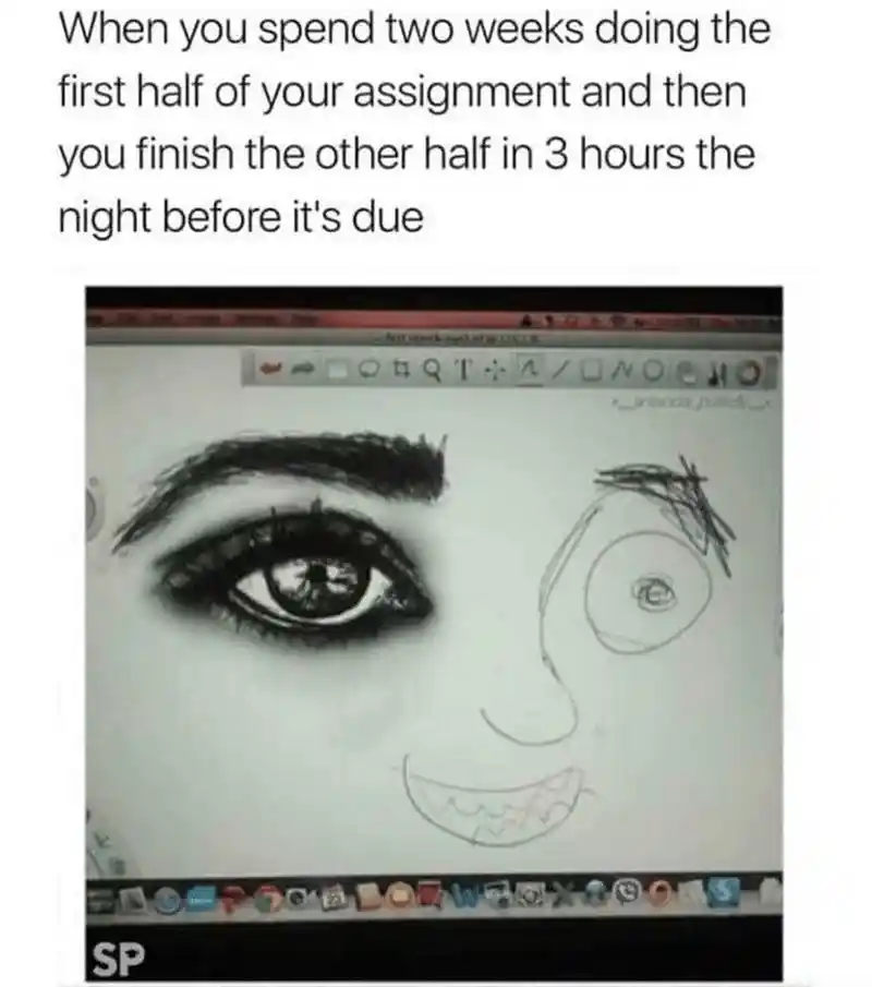 Student assignment meme rush before due