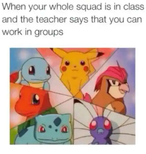 Pokemon squad meme ready for group work