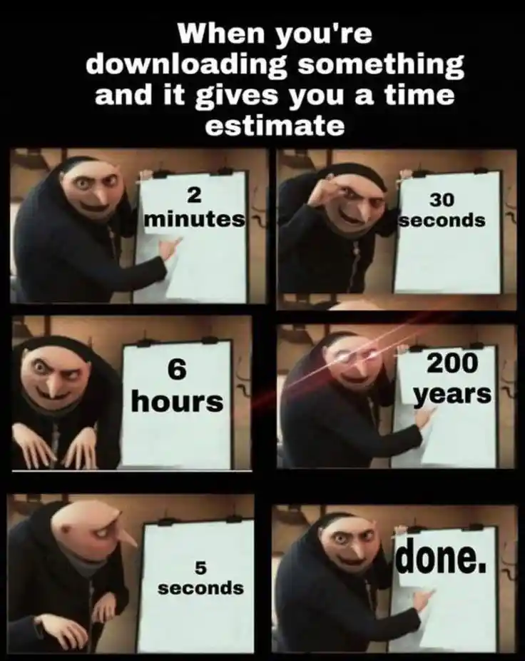 Gru download meme shows crazy wait times