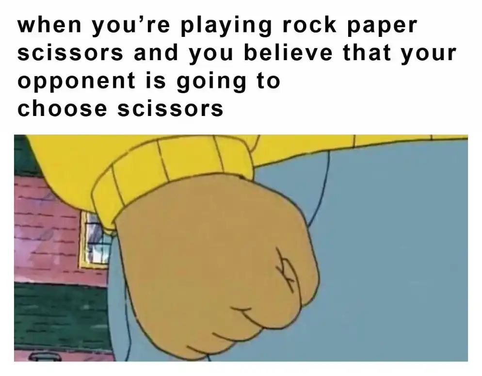Rock paper scissors meme preparing to throw rock