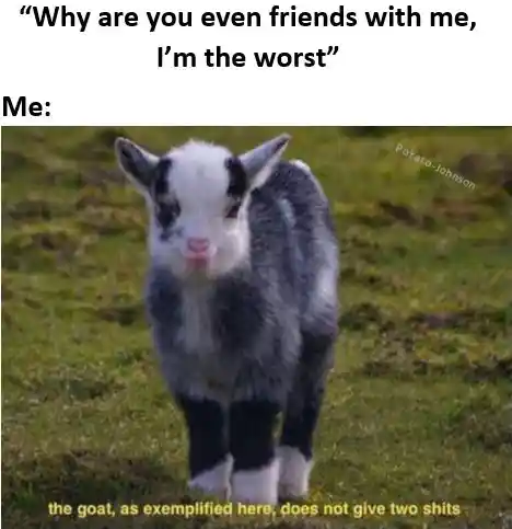 Self doubt friend goat meme chill vibe