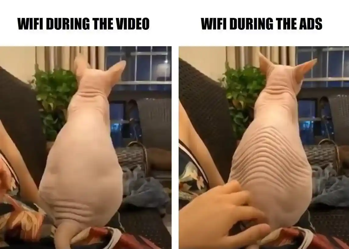 Video ad wifi meme shows lag as ads play