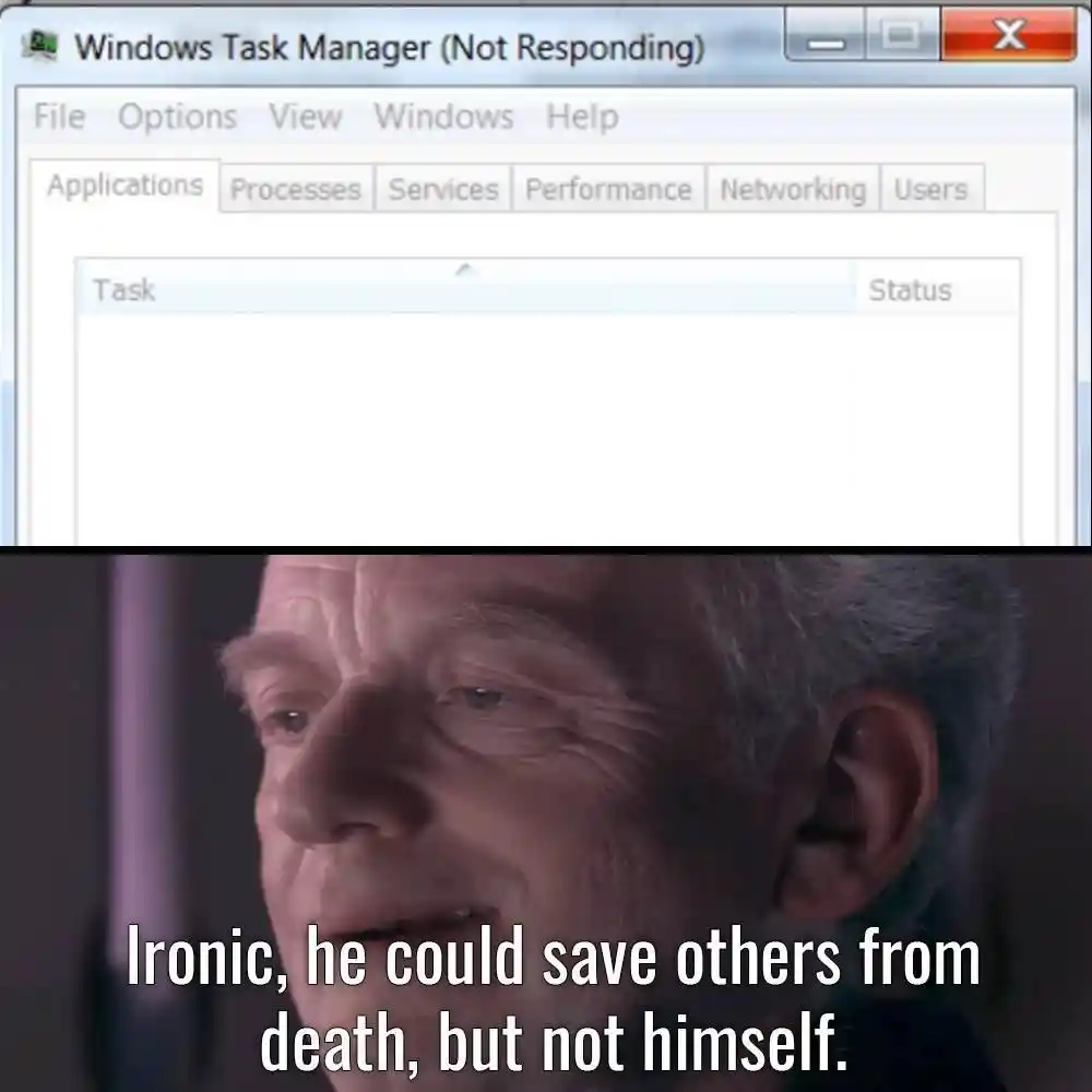 Task manager meme cannot save itself
