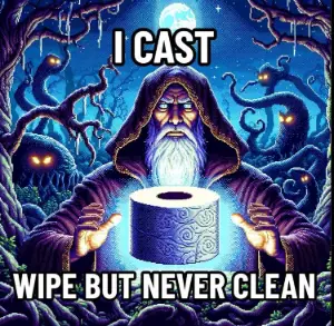 Wizard toilet paper meme wipe never clean