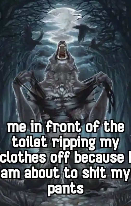 Wolf ripping shirt meme rushing to toilet