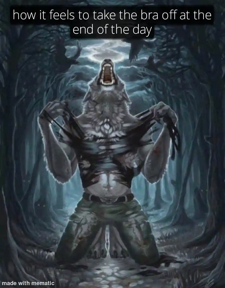 Wolf ripping shirt meme taking off bra