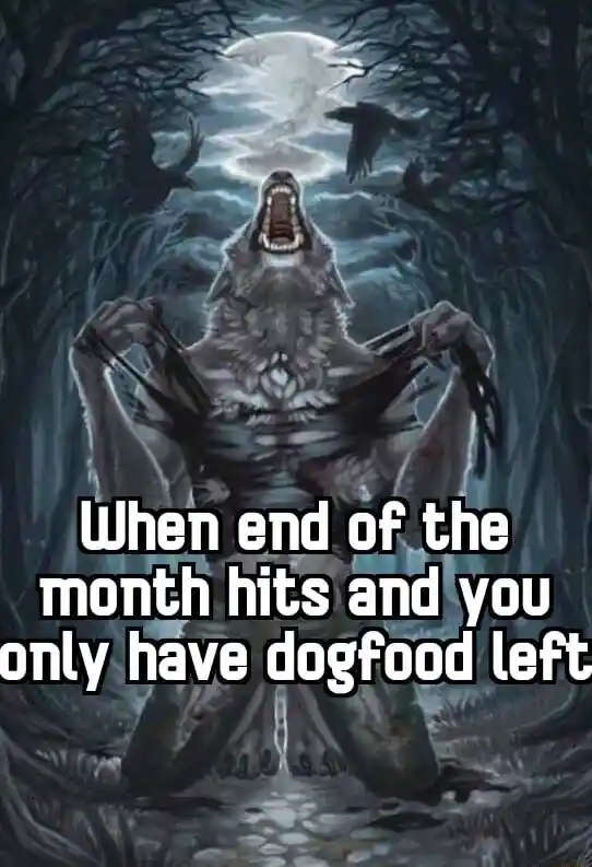 Wolf ripping shirt meme rage at only having dogfood left