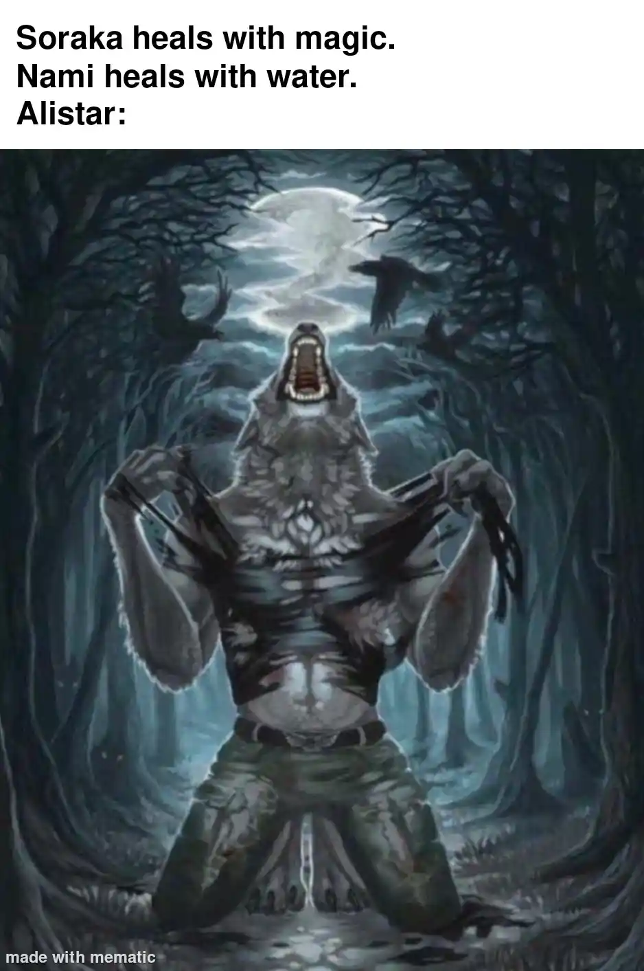 Wolf ripping shirt meme alistar heals