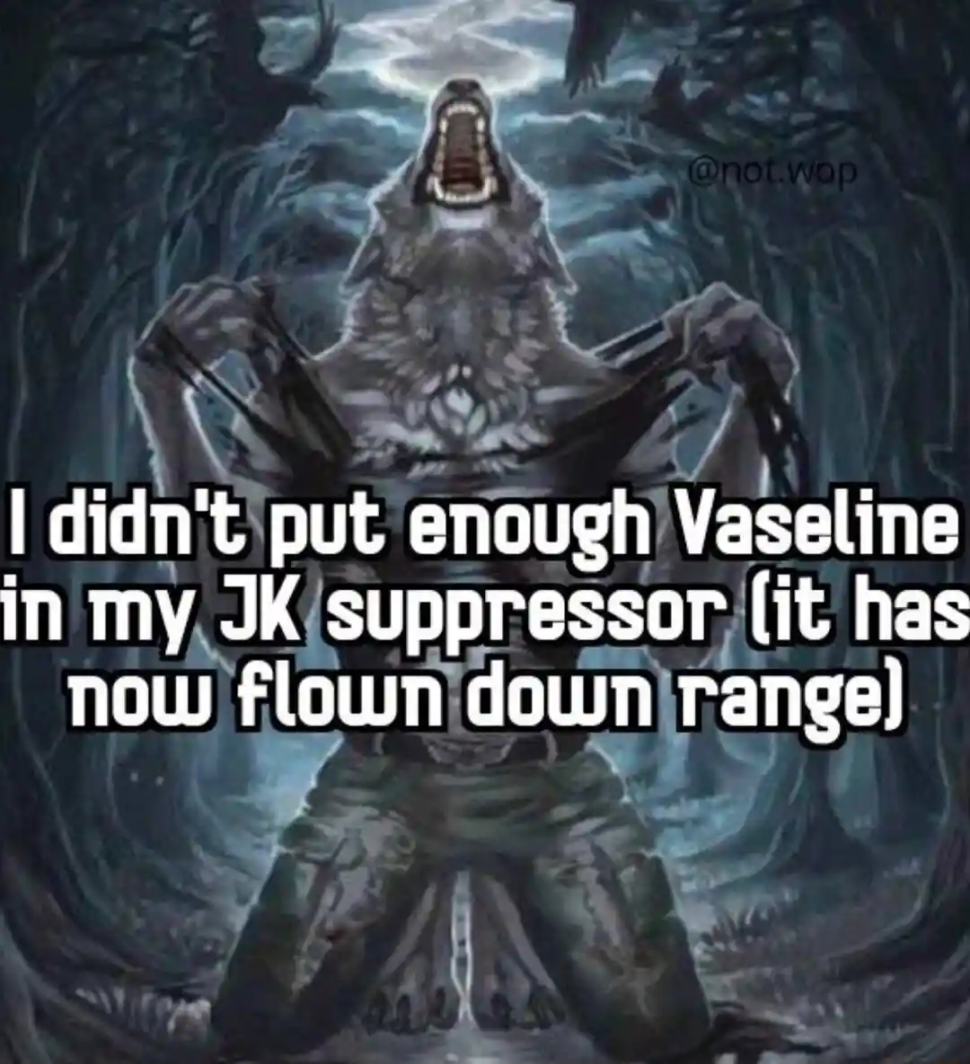 Wolf ripping shirt meme upset at shooting range