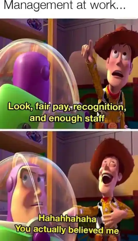 Woody laughing meme mocks buzz over work lies